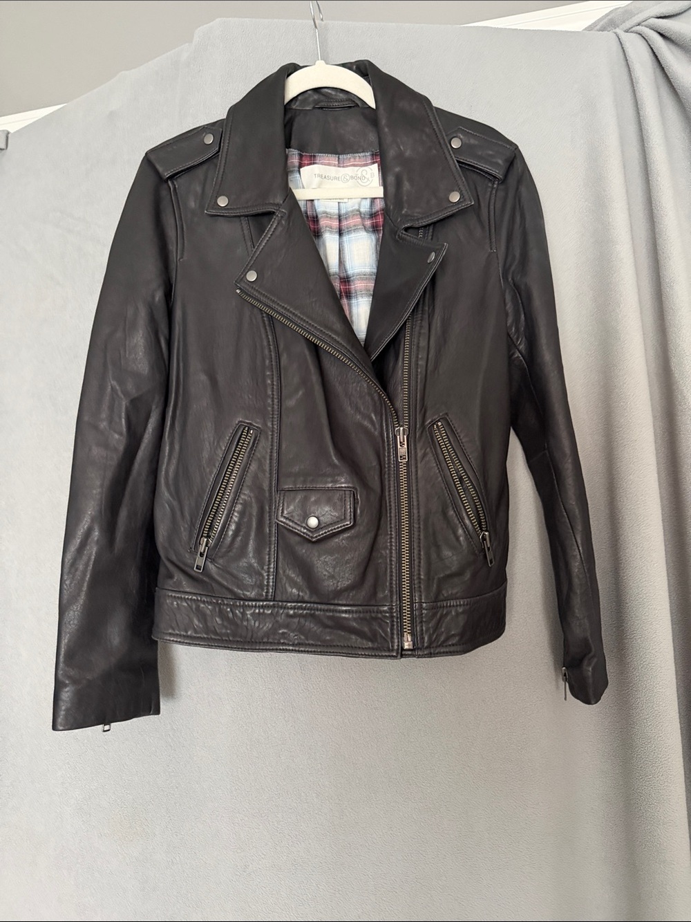 Treasure & Bond Black Leather Moto Jacket